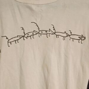 White Long Sleeve Tee with Hand-Drawn Fox Line Graphic